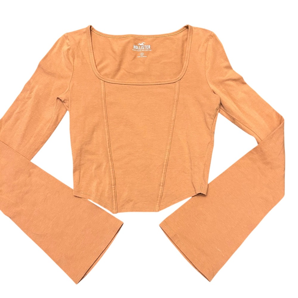 Hollister Long Sleeve Square Neck Crop Top Blouse Shirt Juniors Orange Y2K S